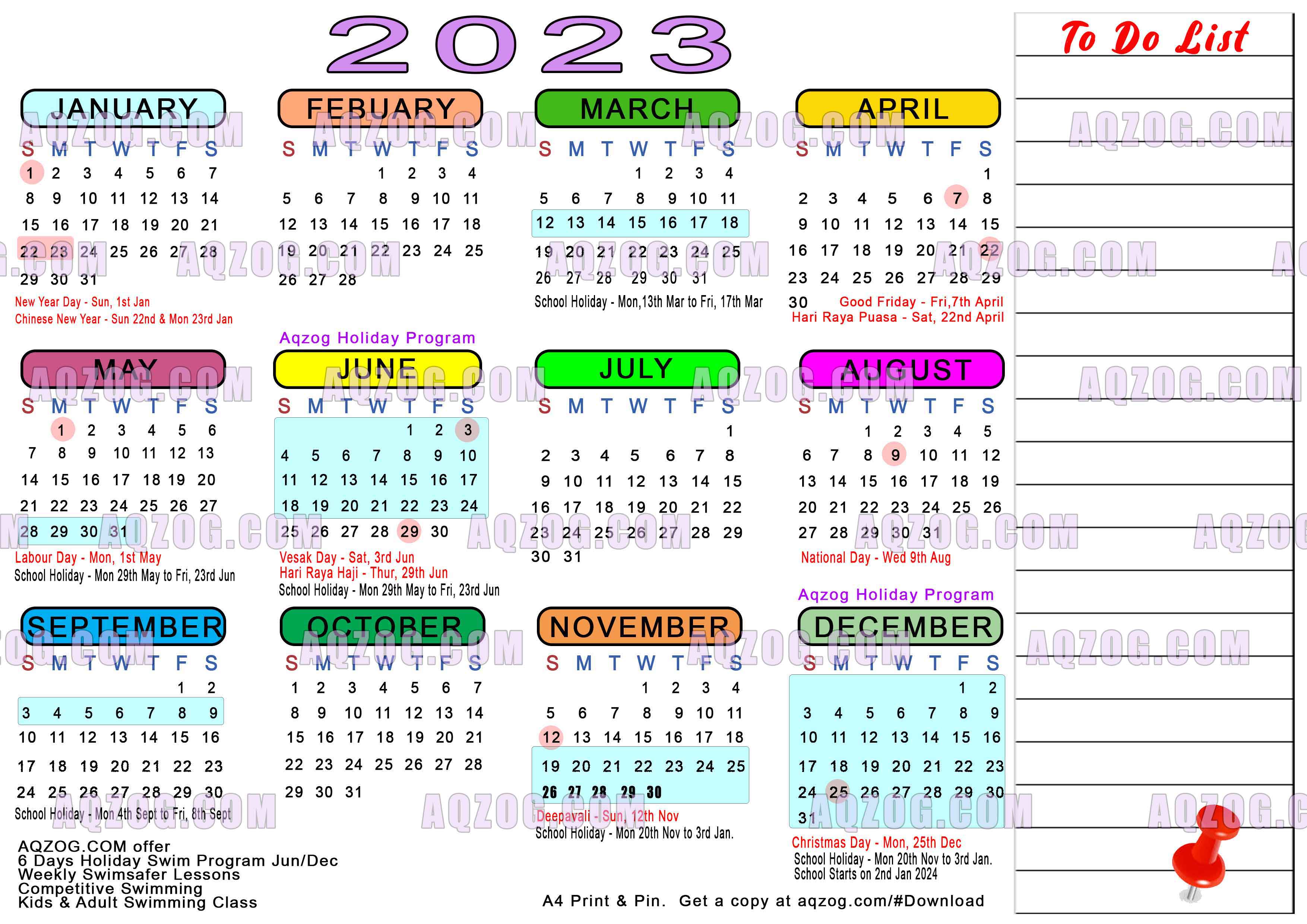 Singapore Public Holidays Year 2023 - Aqzog Swim School Singapore