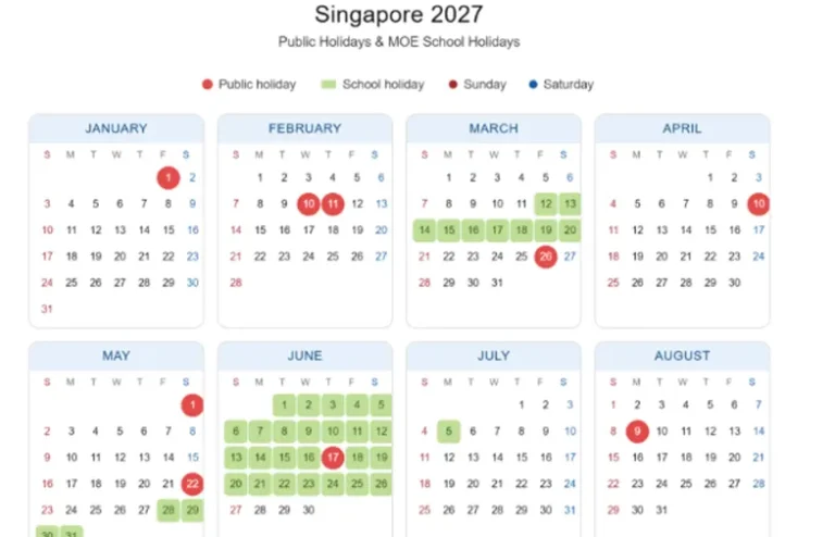 Year 2027 calendar with public holiday in Singapore.