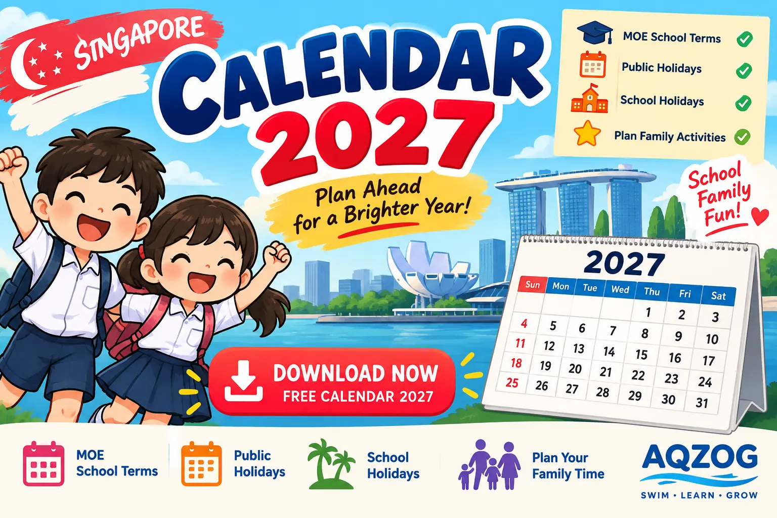 Calendar 2027 Free Download with MOE and Public Holiday