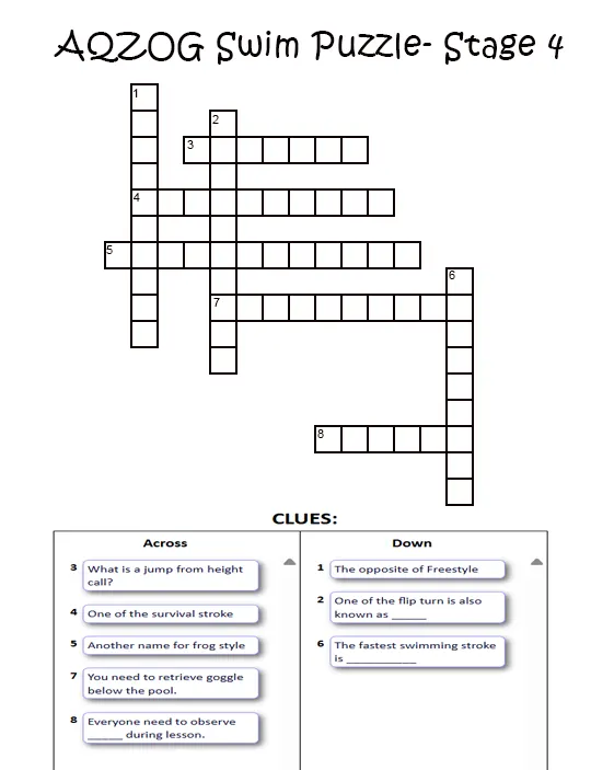 Crossword swimsafer stage 4