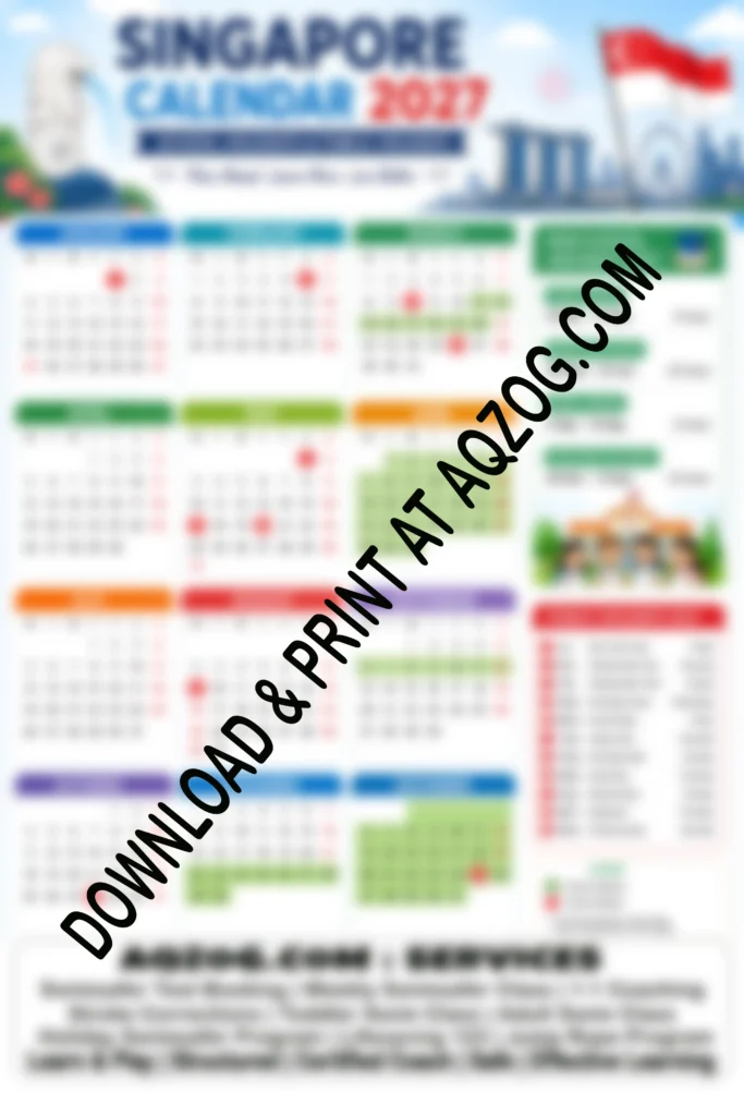 SIngapore Calendar 2027 with MOE and Public Holiday in A4 size Printable Blur