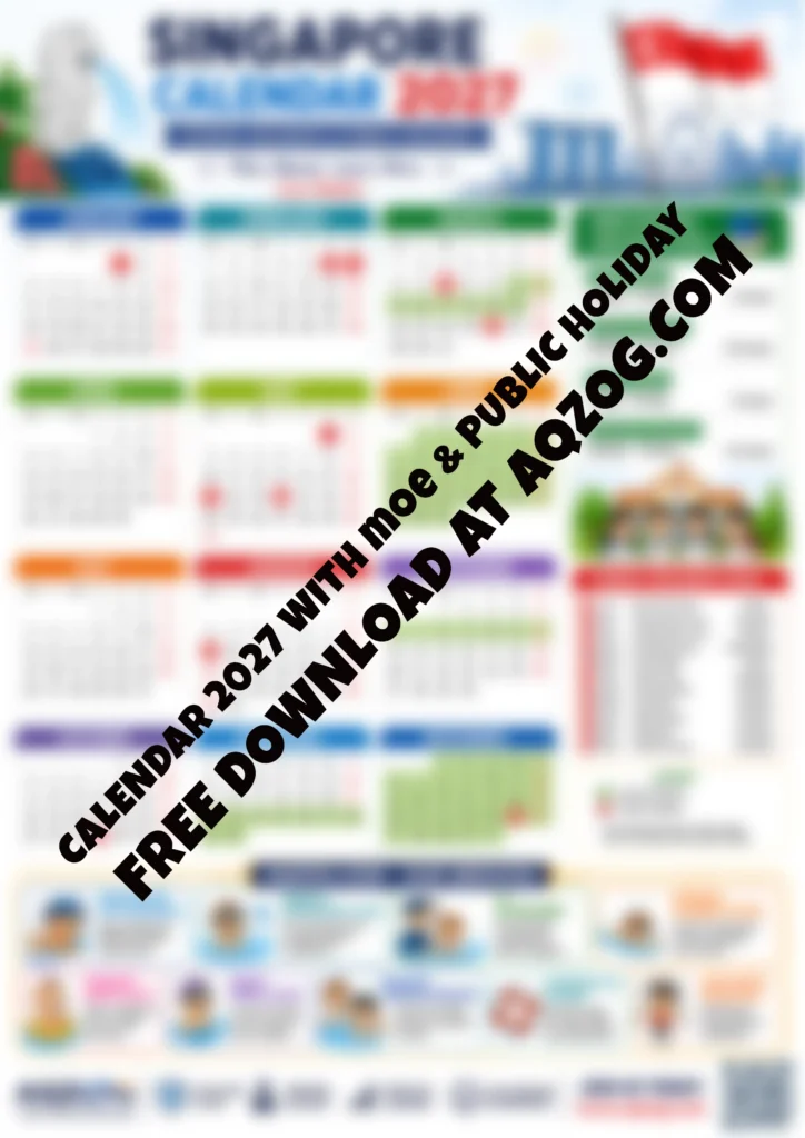 SIngapore Calendar 2027 with MOE and Public Holiday in A4 size Printable Blur